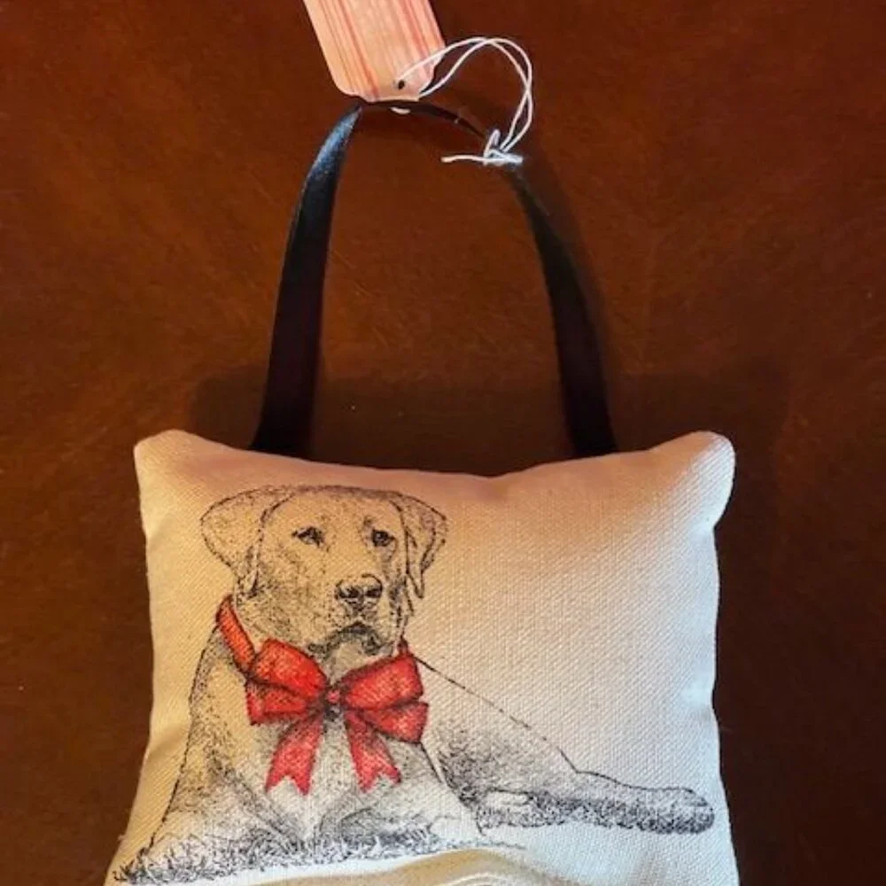 Decorative Eric & Christopher Dog Mini Pillow With Ribbon Hanging On A Tree/Door